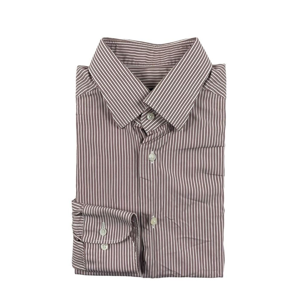 Ermenegildo Zegna Mens Red White Striped Cotton Button Front Shirt 16/41 9RS0B0